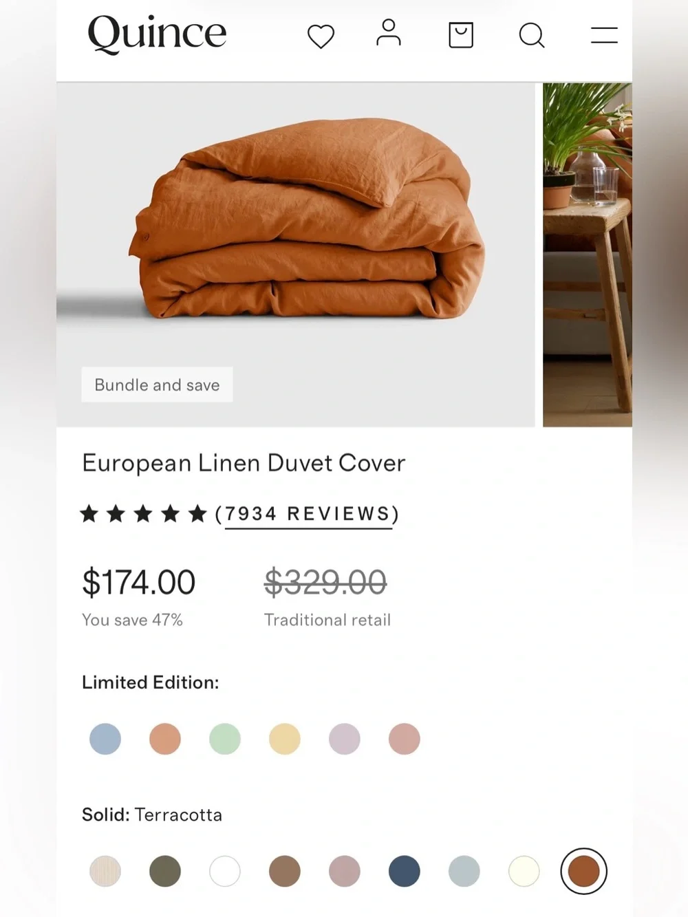 NWOT Quince European Linen 1 Piece Duvet Cover, King/Cal King (Terracotta)